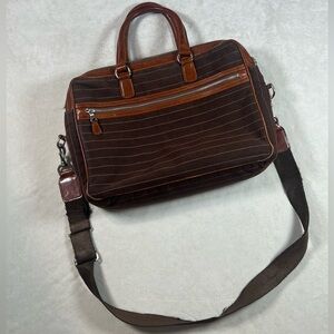 Mulholland Cotton Canvas Leather Made in England Classic Briefcase Striped